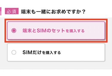 「端末とSIMのセットを購入する」を選択する