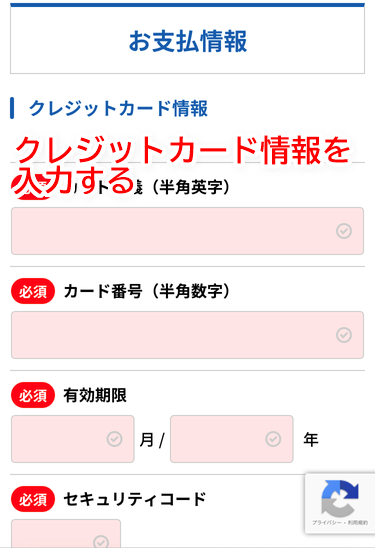 クレジットカード情報の入力