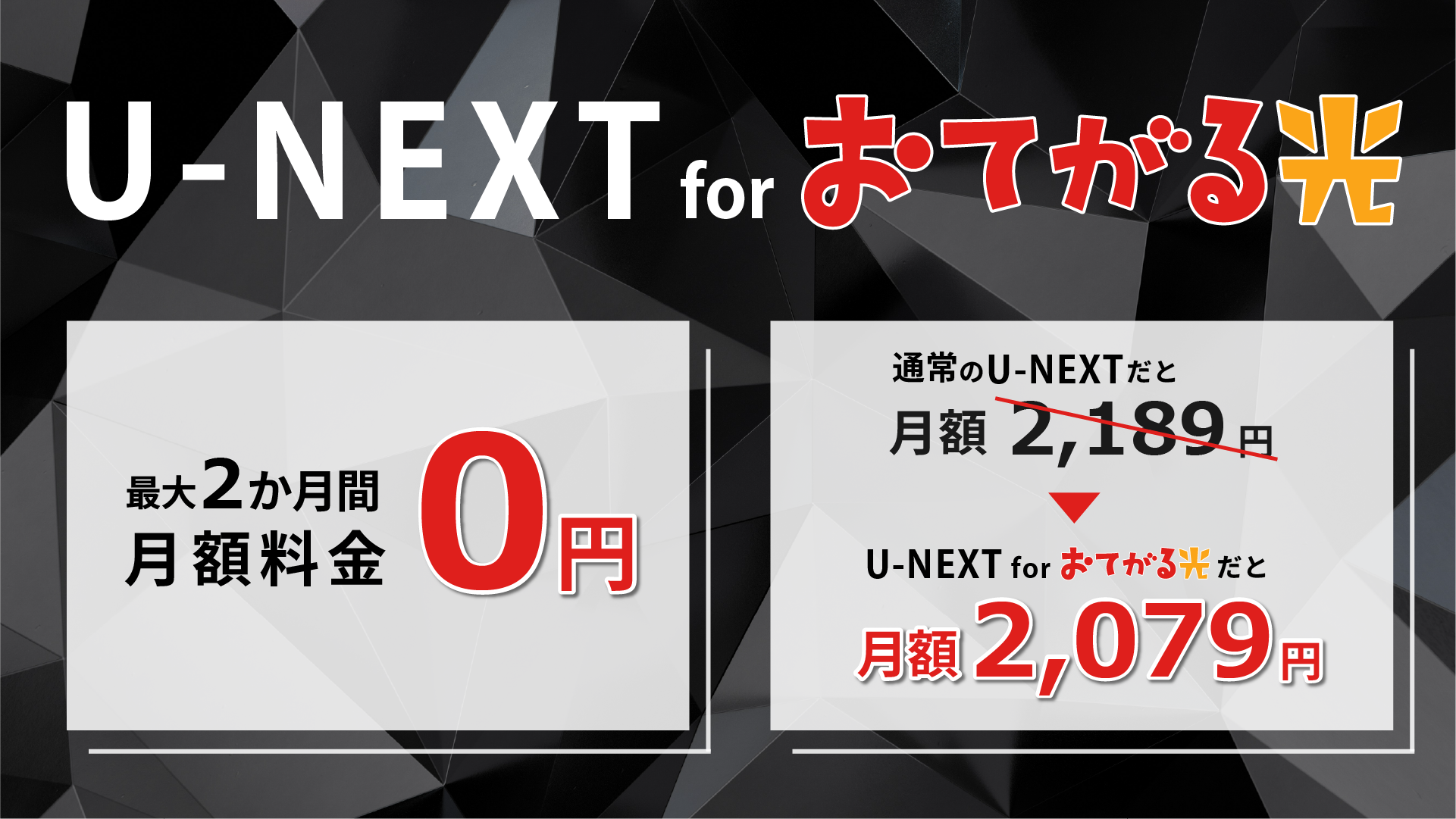 U-NEXT for おてがる光　W特典　2か月無料+1000円分のポイントプレゼント