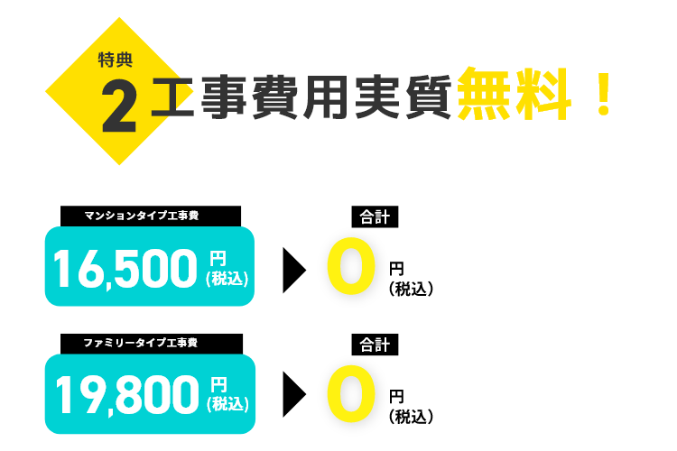 特典2:工事費用実質無料!