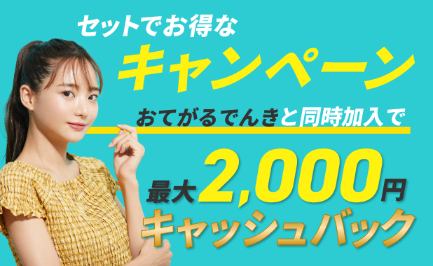 おてがるでんきと同時加入で最大2,000円キャッシュバック！