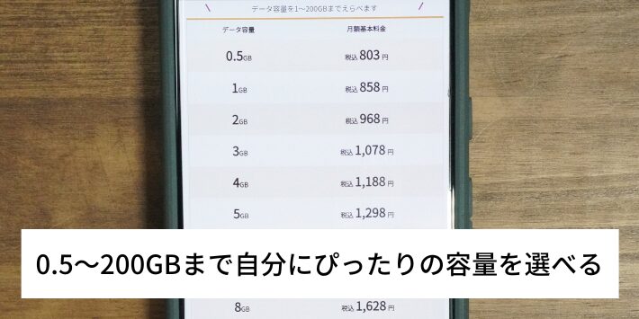 0.5〜200GBまで自分にぴったりの容量を選べる