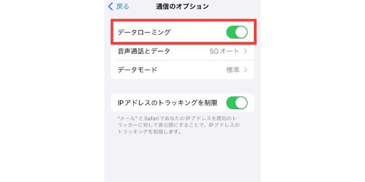 データローミングをオンにする