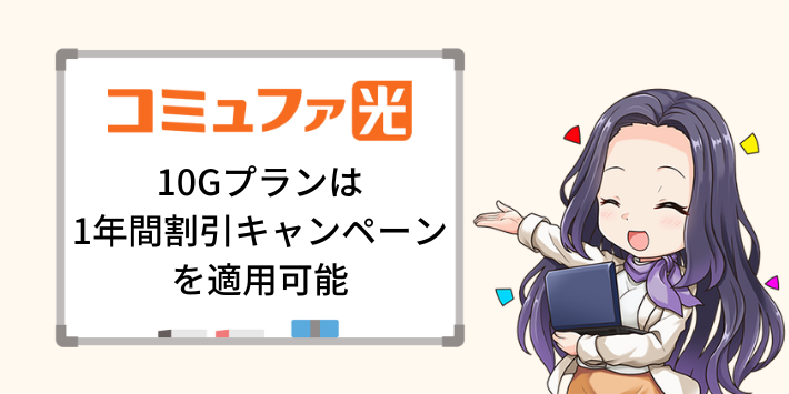 コミュファ光10Gプランは1年間割引キャンペーンを適用可能