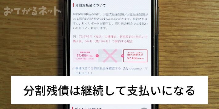 本体代の分割残債は継続して支払いになる