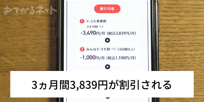 3ヵ月間3,839円が割引される