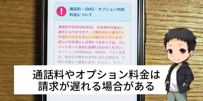 通話料やオプション料金は請求が遅れる場合がある