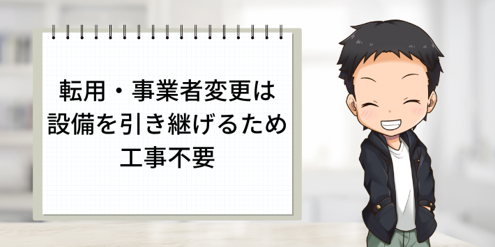 転用・事業者変更は回線設備が引き継げるため工事不要