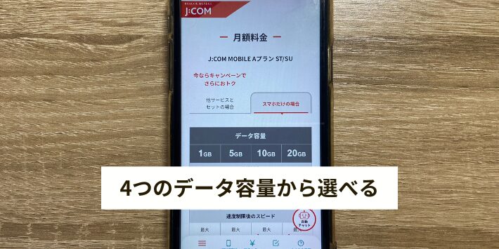 1〜20GBまで4つの容量から選べる