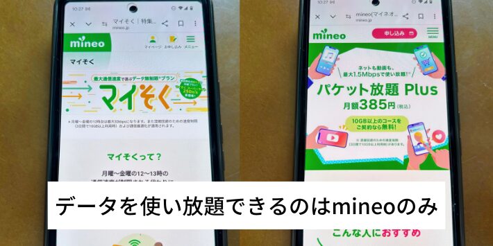 データを使い放題できるのはmineoのみ