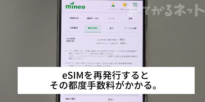 eSIMを再発行するとその都度手数料がかかる。