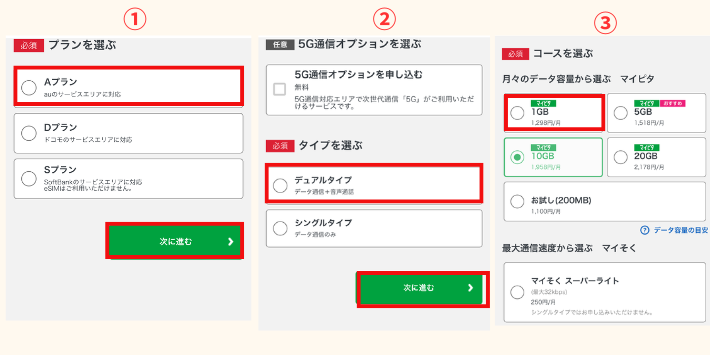 回線・タイプを選ぶ