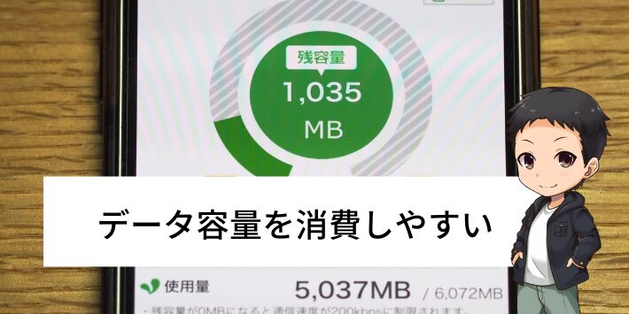 通常のスマホ利用よりもデータ容量を消費しやすい