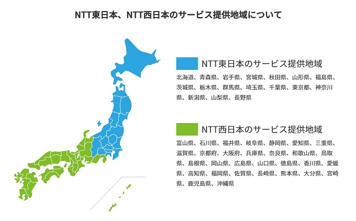 NTT東日本、NTT西日本のサービス提供地域