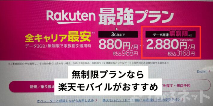 無制限プランなら楽天モバイルがおすすめ