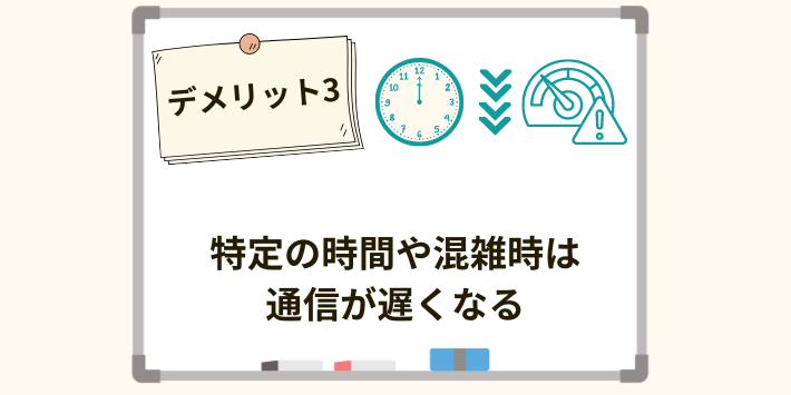 特定の時間や混雑時は通信が遅くなる