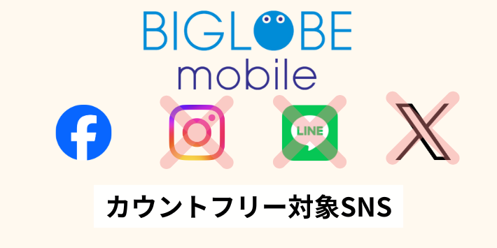 BIGLOBEモバイルカウントフリー対象SNS