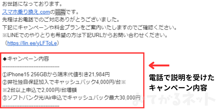 スマホ乗り換えドットコムでの問い合わせ内容をまとめたメール