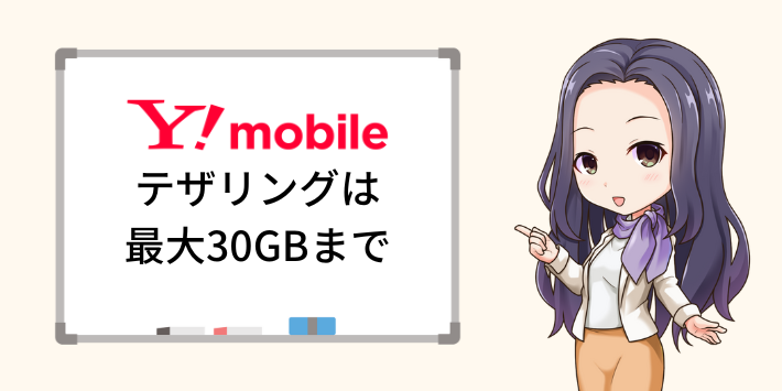 ワイモバイルのテザリングは最大30GBまで